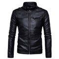 Chamarra de piel rockera para hombre biker con cuello alto y cinta