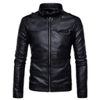Chamarra de piel rockera para hombre biker con cuello alto y cinta