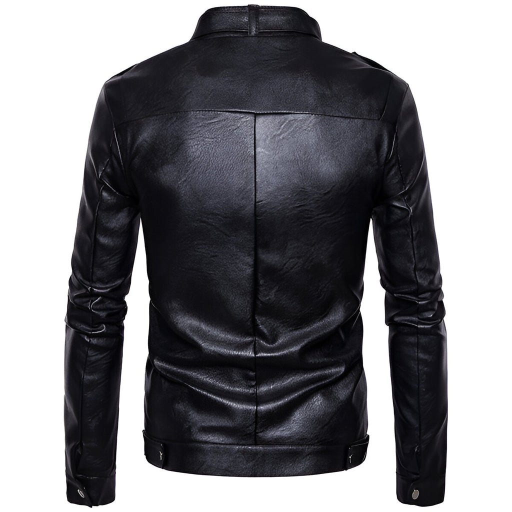 Chamarra de piel rockera hombre estilo motociclista biker vista trasera