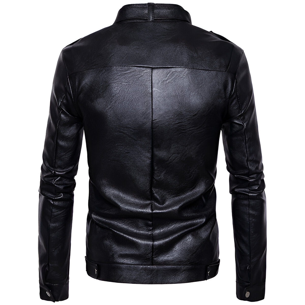Chamarra de piel rockera hombre estilo motociclista biker vista trasera