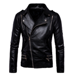 Chamarra de piel rockera cruzada para hombre con varios cierres estilo biker