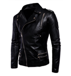 Chamarra de piel rockera cruzada para hombre varios cierres biker vista lateral