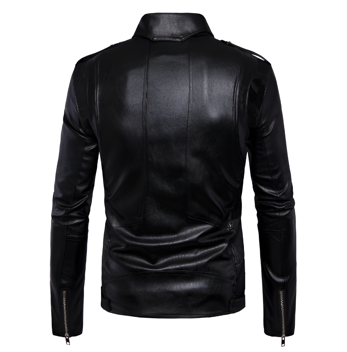 Chamarra de piel rockera cruzada hombre varios cierres biker vista trasera