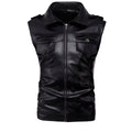 Chaleco de piel rockero para hombre con cuello tipo camisa biker Slim Fit