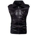 Chaleco de piel rockero para hombre con cuello tipo camisa biker Slim Fit