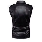 Chaleco de piel rockero hombre cuello camisa biker Slim Fit vista trasera