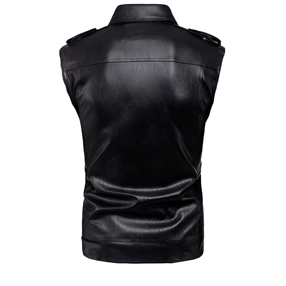 Chaleco de piel rockero hombre cuello camisa biker Slim Fit vista trasera