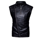 Chaleco de piel rockero para hombre biker con cuello alto y cinta