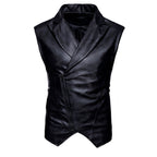 Chaleco de piel rockero cruzado para hombre tipo saco estilo biker