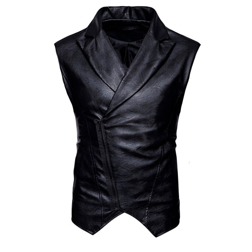 Chaleco de piel rockero cruzado para hombre tipo saco estilo biker
