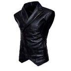 Chaleco de piel rockero cruzado para hombre tipo saco biker vista lateral