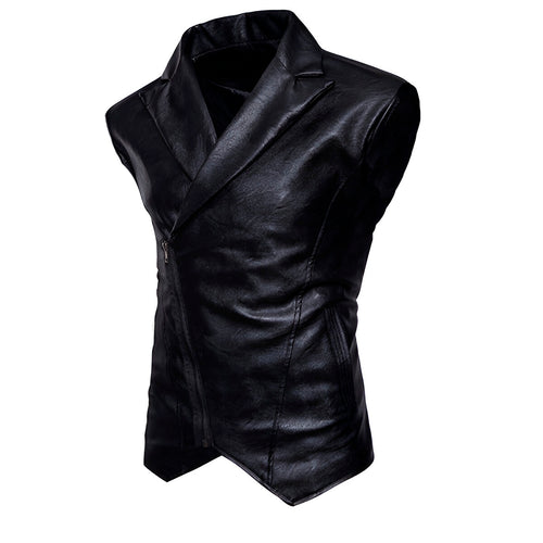 Chaleco de piel rockero cruzado para hombre tipo saco biker vista lateral