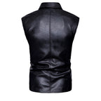 Chaleco de piel rockero cruzado hombre tipo saco biker vista trasera