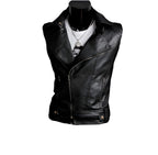 Chaleco de piel rockero cruzado para hombre estilo motociclista Slim Fit