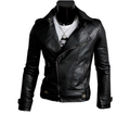 Chamarra de piel rockera cruzada para hombre estilo motociclista Slim Fit