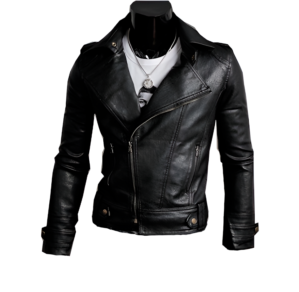 Chamarra de piel rockera cruzada para hombre estilo motociclista Slim Fit