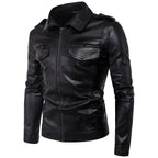 Chamarra de piel rockera para hombre cuello camisa biker Slim Fit vista lateral