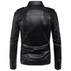 Chamarra de piel rockera hombre cuello camisa biker Slim Fit vista trasera