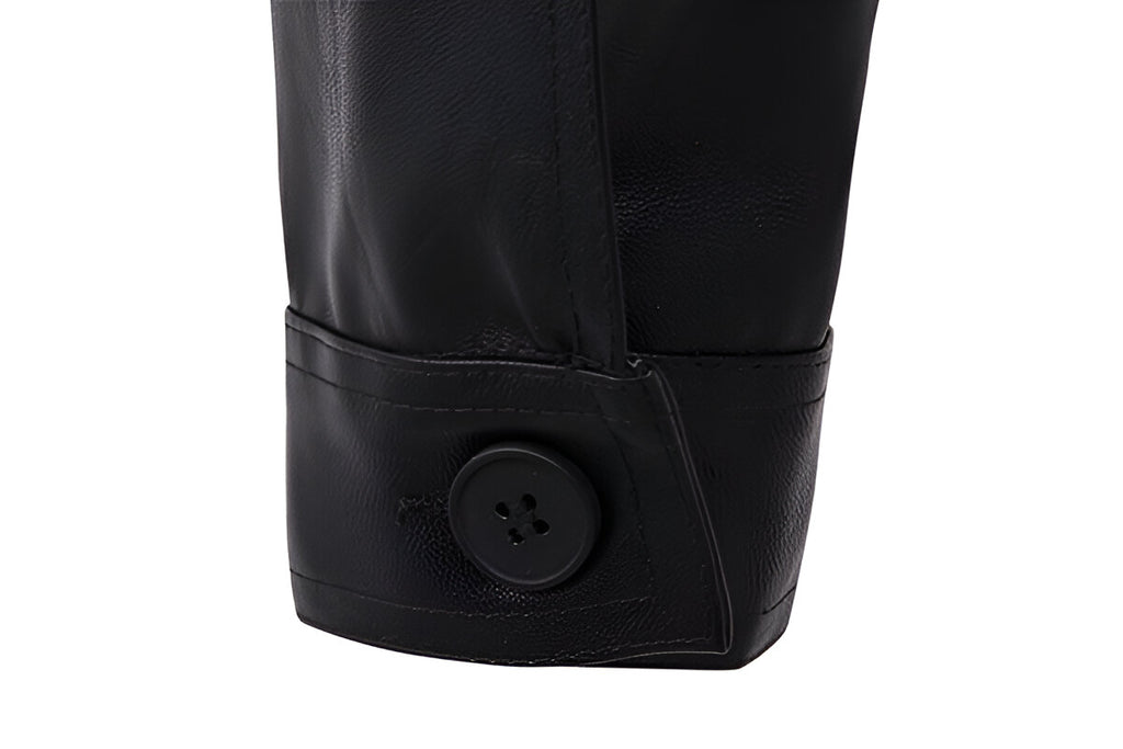 Costuras reforzadas en chamarra de piel rockera cuello camisa biker Slim Fit