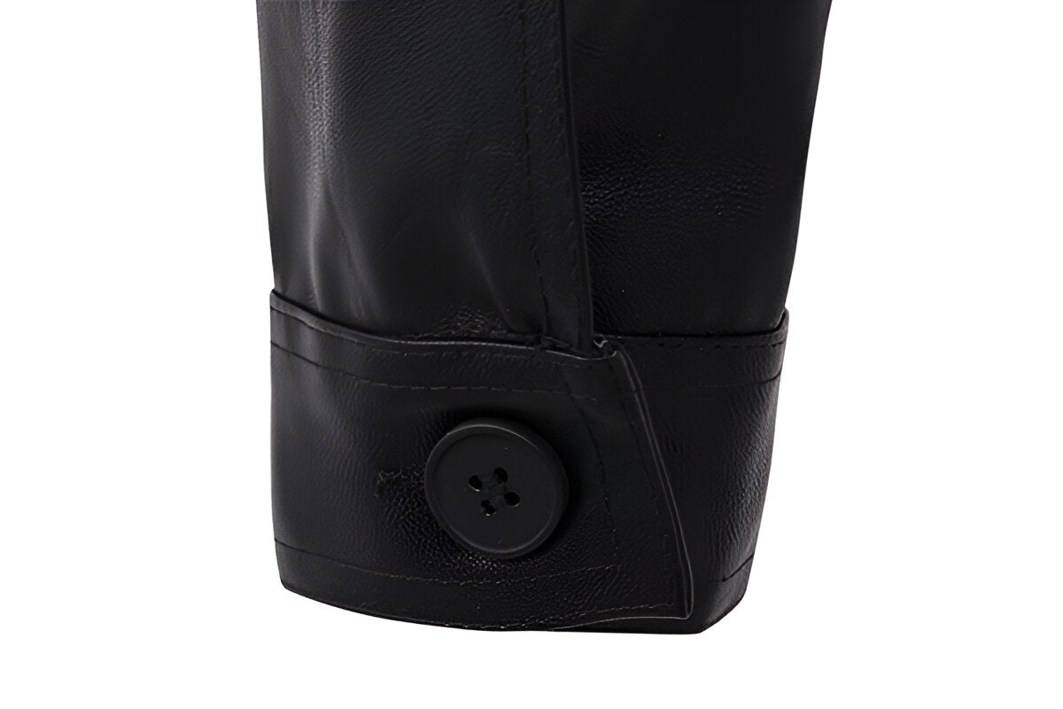 Costuras reforzadas en chamarra de piel rockera cuello camisa biker Slim Fit