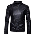 Chamarra de piel rockera para hombre biker con cuello alto y cinta