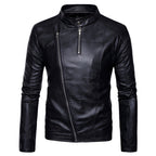 Chamarra de piel rockera para hombre biker con cuello alto y cinta