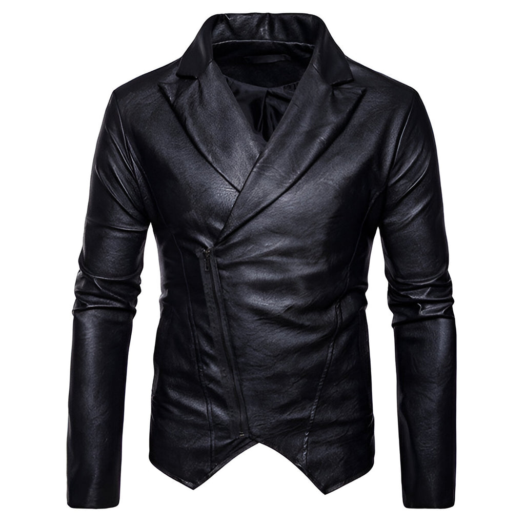 Chamarra de piel rockera cruzada para hombre tipo saco estilo biker