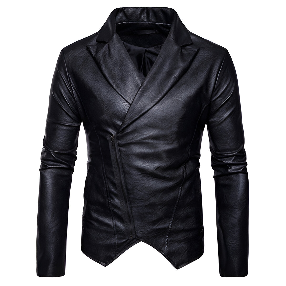 Chamarra de piel rockera cruzada para hombre tipo saco estilo biker