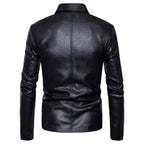 Chamarra de piel rockera cruzada hombre tipo saco biker vista trasera